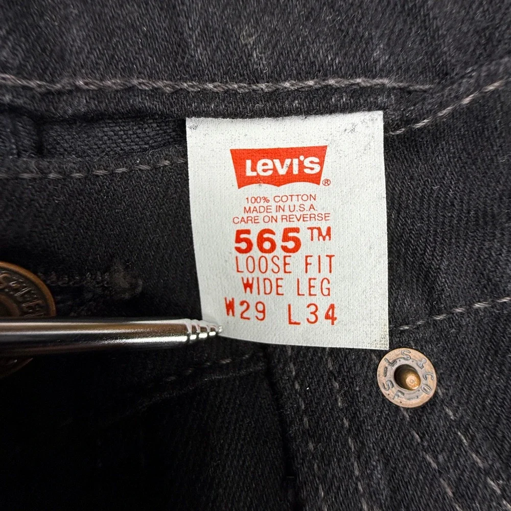 Levis 565 Loose Fit Wide Leg Jeans Mens 29x34 Black Denim USA NOS NWT